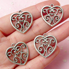 CLEARANCE Heart Charms (4pcs) (21mm x 22mm / Tibetan Silver) Metal Findings Pendant Bracelet Earrings Bookmark Zipper Pulls Keychains CHM299