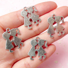 Little Boy and Girl Charms (4pcs) (18mm x 23mm / Tibetan Silver) Findings Pendant Bracelet Earrings Bookmark Zipper Pulls Keychains CHM302