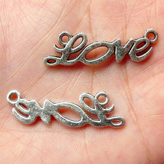 Love Charms Connector (4pcs) (33mm x 9mm / Tibetan Silver) Metal Findings Pendant Bracelet Making Earrings Zipper Pulls Keychains CHM306