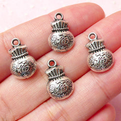 CLEARANCE Chinese Lucky Bag Charms (4pcs) (10mm x 15mm / Tibetan Silver / 2 Sided) Pendant Bracelet Earrings Kawaii Bookmark Keychains CHM315