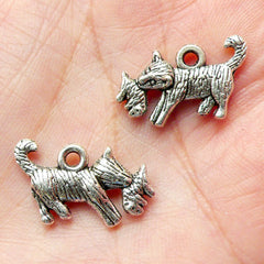 CLEARANCE Cat Tiger and Child Charms (6pcs) (20mm x 12mm / Tibetan Silver / 2 Sided) Pendant Bracelet Earrings Zipper Pulls Bookmarks Keychains CHM338