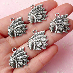 Native American Charms Indian Chief Charm (5pcs) (20mm x 20mm / Tibetan Silver) Bracelet Earrings Zipper Pulls Bookmarks Keychains CHM342