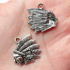 Native American Charms Indian Chief Charm (5pcs) (20mm x 20mm / Tibetan Silver) Bracelet Earrings Zipper Pulls Bookmarks Keychains CHM342