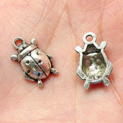 Lady Bug Charm Beetle Charms (6pcs) (11mm x 17mm / Tibetan Silver) Metal Findings Pendant Bracelet Earrings Zipper Pulls Keychain CHM345