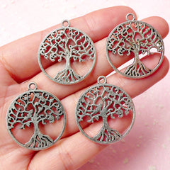 Tree of Life Charms (4pcs) (25mm x 29mm / Tibetan Silver) Tree Charm Metal Findings Pendant Bracelet Earrings Zipper Pulls Keychains CHM346