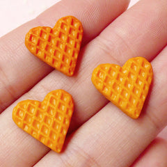 Dollhouse Heart Waffle Cabochon (3pcs / 14mm x 14mm) Miniature Dessert Kawaii Sweets Deco Doll Food Craft Stud Earrings Making FCAB144