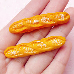 Baguette French Bread Loaf Cabochon (2pcs / 10mm x 48mm) Dollhouse Food Miniature Bakery Kawaii Cellphone Case Cute Decoden Pieces FCAB156