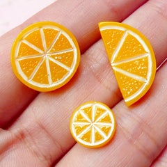 Decoden Cabochon Dollhouse Orange Slices Toppings (3pcs / 10mm, 16mm & 21mm / Flatback) Kawaii Decoration Miniature Fruit Cabochon FCAB179