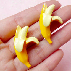 Miniature Banana Cabochons / Dollhouse Fruit Cabochon (2pcs / 20mm x 34mm) Fake Food Jewelry Whimsy Decoden Kawaii Cell Phone Deco FCAB180