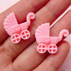 Baby Carriage Baby Trolley Baby Pram Baby Stroller Cabochon (Pink / 23mm x 20mm / 2pcs) Kawaii Decoden Scrapbooking Cell Phone Deco CAB289