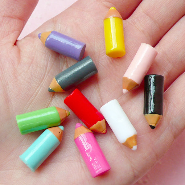 Pencil Cabochon Set (10pcs / 7mm x 18mm) Kawaii Color Pencils Cabochon Cell phone Deco Decoden Kawaii Earring Making Scrapbooking CAB281