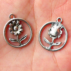 Flower Daisy Charms (8pcs) (17mm x 21mm / Tibetan Silver) Metal Findings Pendant Bracelet Earrings Zipper Pulls Bookmarks Keychains CHM373