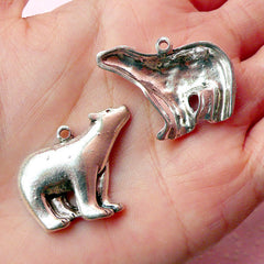 Polar Bear Charms (3pcs) (28mm x 24mm / Tibetan Silver) Animal Charms Metal Findings Pendant Bracelet Earrings Zipper Pulls Keychain CHM371
