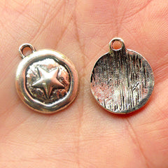 Star Charms (6pcs) (16mm x 19mm / Tibetan Silver) Metal Findings DIY Pendant Bracelet Earrings Zipper Pulls Bookmark Keychain CHM399