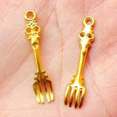 Fork Charms Cutlery Charms (8pcs) (7mm x 34mm / Gold) Metal Finding DIY Pendant Bracelet Earrings Zipper Pulls Bookmarks Key Chains CHM404