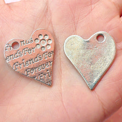 Friend Charms Friend Forever Heart Charms (3pcs) (24mm x 26mm / Tibetan Silver) DIY Pendant Bracelet Zipper Pulls Bookmarks Keychains CHM410