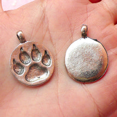 CLEARANCE Paw Charms Round Animal Charms (3pcs) (21mm x 28mm / Tibetan Silver) Pet Cat Dog Charms Animal Pendant Bracelet Earrings Zipper Pulls CHM421