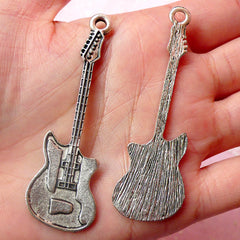 CLEARANCE Electric Guitar Charms (3pcs) (20mm x 64mm / Tibetan Silver) Metal Finding Pendant Bracelet Earrings Zipper Pulls Bookmark Keychains CHM407