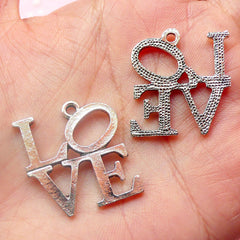 LOVE Charms (4pcs) (22mm x 25mm / Tibetan Silver) Metal Charms Findings DIY Pendant Bracelet Earrings Zipper Pulls Bookmark Keychains CHM411