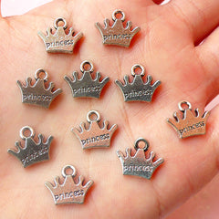 Princess Crown Charms (10pcs) (13mm x 11mm / Tibetan Silver / 2 Sided) Pendant Bracelet Earrings Zipper Pulls Bookmarks Key Chains CHM413