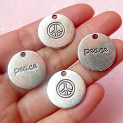 CLEARANCE Peace Charms / Peace Symbol Charms (4pcs) (20mm / Tibetan Silver / 2 Sided) Round Peace Sign Charms Bracelet Earrings Zipper Pulls CHM420