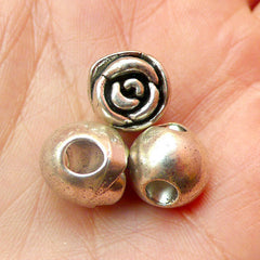 Rose Beads (4 pcs) (11mm / Tibetan Silver) Metal Flower Beads Findings Spacer Pendant DIY Bracelet Earrings Bookmark Keychains CHM441