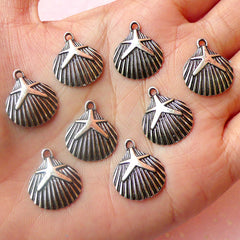 Sea Shell Charms (8pcs) (15mm x 18mm / Tibetan Silver) Metal Finding Pendant Bracelet DIY Earrings Zipper Pulls Bookmark Keychains CHM436