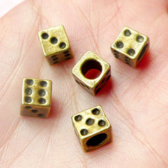 Dice Beads (5pcs) (7mm / Antique Bronze / 4 Sided) Metal Beads Charms Findings Pendant DIY Bracelet Earrings Zipper Pulls Keychains CHM458