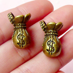 3D Money Bag Charms (2pcs) (12mm x 20mm / Antique Bronze) Metal Charms Pendant Bracelet Earrings Zipper Pulls Bookmarks Key Chains CHM463