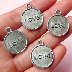 Love Tag Charms (4pcs) (19 x 23mm / Tibetan Silver / 2 Sided) Metal Charms Pendant Bracelet Earrings Zipper Pulls Bookmark Keychains CHM451
