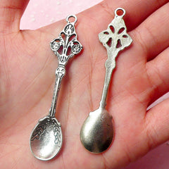 Spoon Charms Cutlery Charms (2pcs) (14mm x 62mm / Tibetan Silver) Metal Charms DIY Pendant Earrings Zipper Pulls Bookmarks Key Chains CHM452