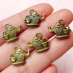 CLEARANCE Teapot Charms (5pcs) (15mm x 13mm / Antique Bronze / 2 Sided) Metal Charms Findings Pendant Bracelet Earrings Zipper Pulls Keychains CHM455