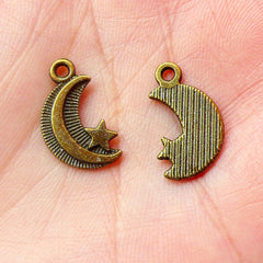 Moon and Star Charms (12pcs) (10mm x 17mm / Antique Bronze) Metal Charms Pendant Bracelet DIY Earrings Zipper Pulls Bookmark Keychain CHM482