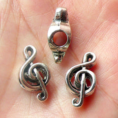 Music Note / G Clef  / Treble Clef Beads (3pcs) (9mm x 18mm / Tibetan Silver / 2 Sided) Metal Beads Findings Slider Pendant Bracelet CHM484