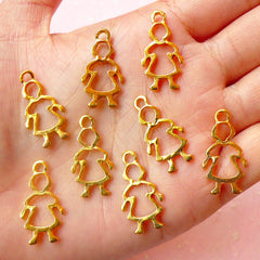 Girl Charms (8pcs) (13mm x 25mm / Gold) Baby Girl Charms Findings DIY Pendant Bracelet Earrings Zipper Pulls Bookmark Keychains CHM472