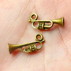Trumpet Charms (6pcs) (9mm x 19mm / Antique Bronze / 2 Sided) Metal Charms Pendant Bracelet Earrings Zipper Pulls Bookmark Keychains CHM475