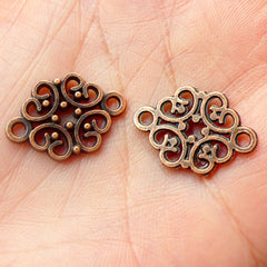 CLEARANCE Filigree Connector Link (10pcs) (20mm x 13mm / Antique Red Bronze) Lace Charms Metal Findings Pendant Bracelet Earrings Bookmark CHM478