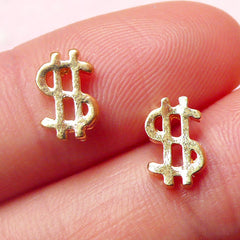 Tiny Money Sign Cabochon (2pcs) (5mm x 9mm / Gold) Kawaii Nail Art Nail Decoration Earrings Scrapbooking Fake Mini Cupcake Topper NAC110