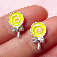 CLEARANCE Miniature Lollipop (2 pcs / Yellow) Kawaii Dollhouse Sweets Miniature Sweets Deco Cell Phone Decoden Fake Cupcake Topper Nail Art NAC108