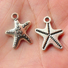 Sea Star Fish Charms (6pcs) (14mm x 18mm / Tibetan Silver / 2 Sided) Seastar Starfish Charms Pendant Bracelet Earrings Zipper Pulls CHM508