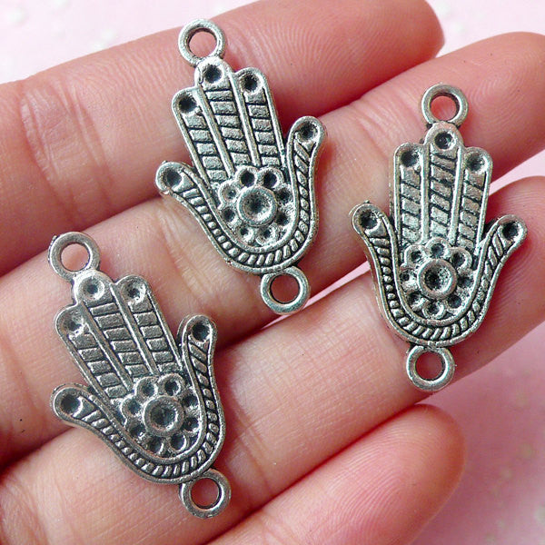 Hamsa Hand Connector Charms (3pcs) (17mm x 29mm / Tibetan Silver) Khamsa Palm Charms Pendant Bracelet Earrings Bookmark Keychains CHM531