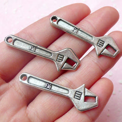 Spanner / Wrench Charms (3pcs) (40mm x 13mm / Tibetan Silver / 2 Sided) Pendant Bracelet Earrings Zipper Pulls Bookmark Keychains CHM532