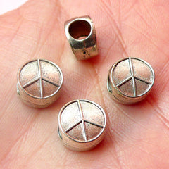 Peace Sign Beads (4pcs) (10mm / Tibetan Silver / 2 Sided) Metal Peace Symbol Beads Findings Spacer Pendant DIY Bracelet Earrings CHM545