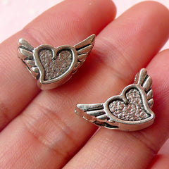 Heart with Wings Beads (2pcs) (17mm x 11mm / Tibetan Silver / 2 Sided) Love Beads Findings Spacer Pendant DIY Bracelet Earrings CHM550