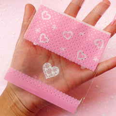 Kawaii Pink Heart and Ribbon Gift Bags (20 pcs) Self Adhesive Resealable Bags Handmade Gift Packaging Cookie Bags (10cm x 11.3cm) GB065