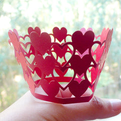 Cupcake Wrappers - Red Heart - Laser Cut Red Cupcake Wrapper - Valentines Cake Deco / Cupcake Decoration / Packaging (6pcs) CUP13