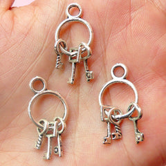 3D Key Chain w/ Key Charms (3pcs) (12 x 27mm / Tibetan Silver) Metal Finding Pendant Bracelet Earrings Zipper Pulls Key Chains CHM555