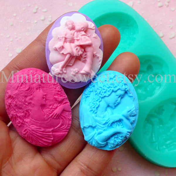 CLEARANCE Silicone Mold Flexible Mold (Victorian Lady Cameo 3pcs) Fond, MiniatureSweet, Kawaii Resin Crafts, Decoden Cabochons Supplies