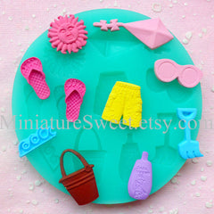 CLEARANCE Silicone Mold Flexible Mold (Summer Beach 10pcs) Fondant Gumpaste Cupcake Topper Chocolate Clay Resin Jewelry Scrapbooking Push Mold MD029