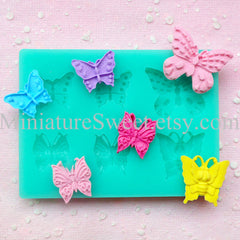 Flexible Mold Silicone Mold (Butterfly 6pcs) Kawaii Fondant Gumpaste Cupcake Topper Chocolate Resin Clay Jewelry Scrapbooking Decoden MD026